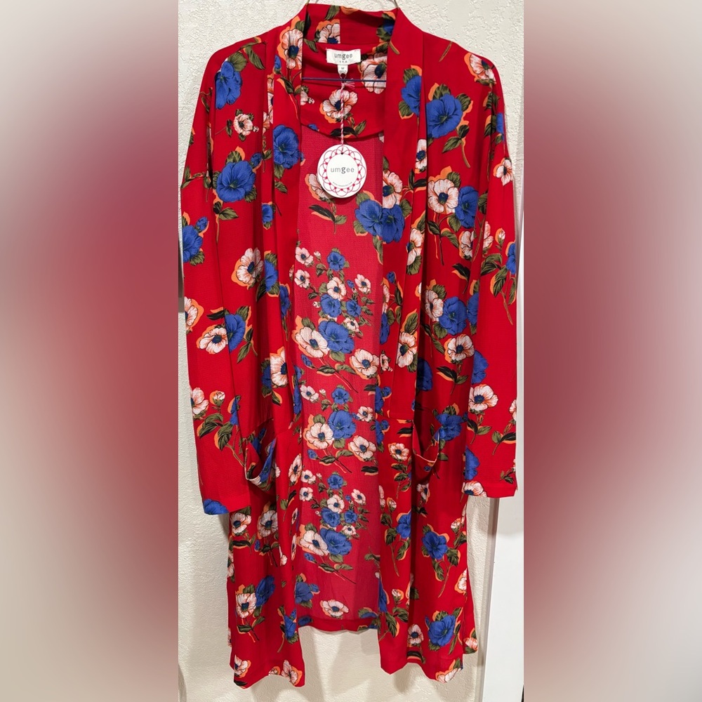 Umgee Red Floral Colorful Lightweight Women’s Kimono Medium NWT